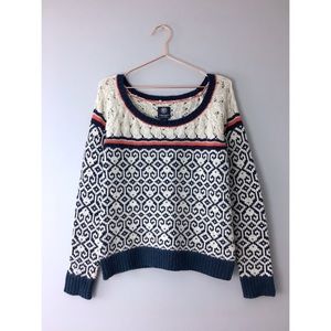 American Eagle L Sweater Fair Isle Knit Wool Navy